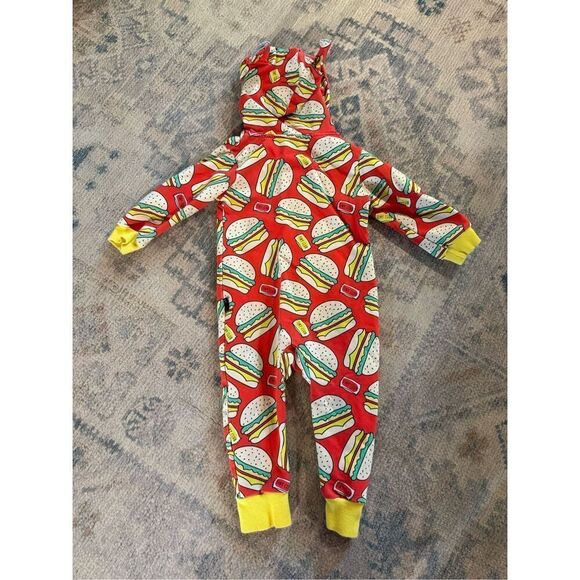 Tiny People Red Yellow Hamburger Hoodie One Piece Pajama Size 12-18 Months - Picture 2 of 5